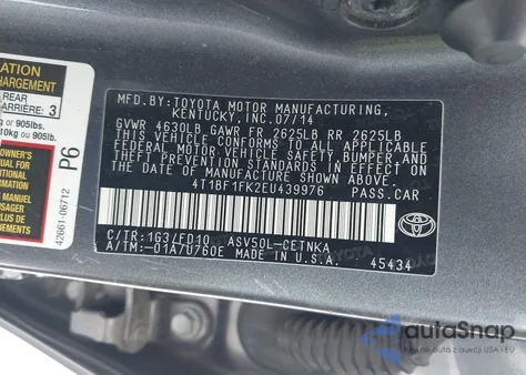 2014 Toyota Camry Le from USA, damaged, VIN 4T1BF1FK2EU439976